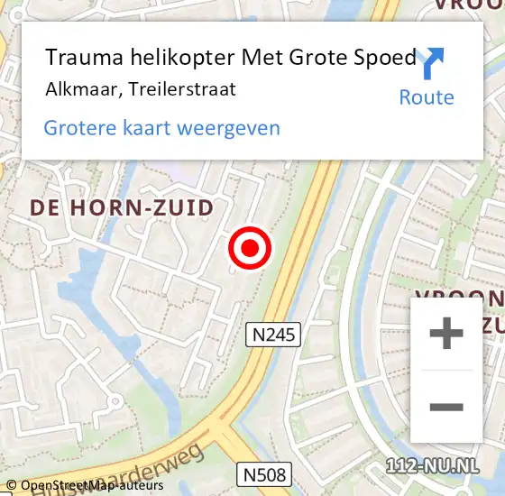 Locatie op kaart van de 112 melding: Trauma helikopter Met Grote Spoed Naar Alkmaar, Treilerstraat op 20 maart 2024 09:25