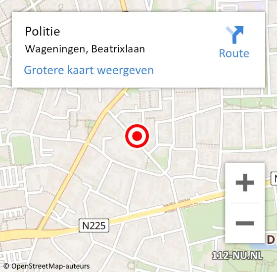 Locatie op kaart van de 112 melding: Politie Wageningen, Beatrixlaan op 20 maart 2024 09:30