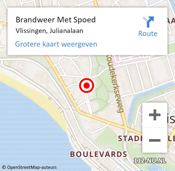 Locatie op kaart van de 112 melding: Brandweer Met Spoed Naar Vlissingen, Julianalaan op 29 september 2014 17:29