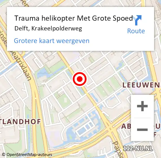 Locatie op kaart van de 112 melding: Trauma helikopter Met Grote Spoed Naar Delft, Krakeelpolderweg op 20 maart 2024 10:13