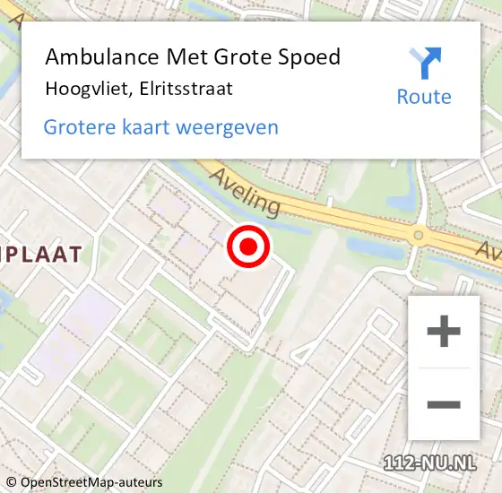 Locatie op kaart van de 112 melding: Ambulance Met Grote Spoed Naar Hoogvliet, Elritsstraat op 20 maart 2024 10:16