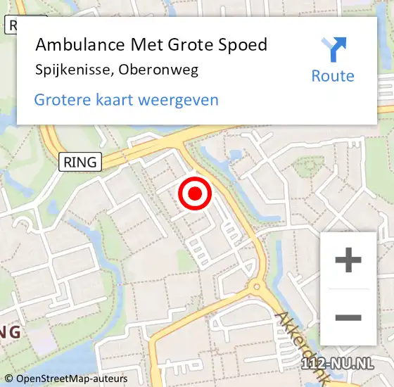 Locatie op kaart van de 112 melding: Ambulance Met Grote Spoed Naar Spijkenisse, Oberonweg op 20 maart 2024 10:51