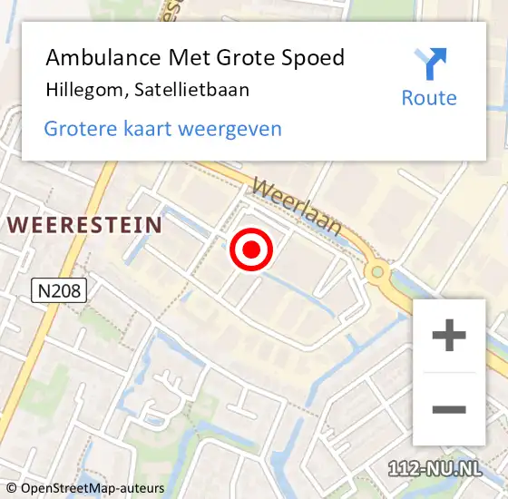 Locatie op kaart van de 112 melding: Ambulance Met Grote Spoed Naar Hillegom, Satellietbaan op 20 maart 2024 11:01