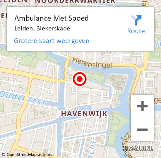 Locatie op kaart van de 112 melding: Ambulance Met Spoed Naar Leiden, Blekerskade op 20 maart 2024 11:08