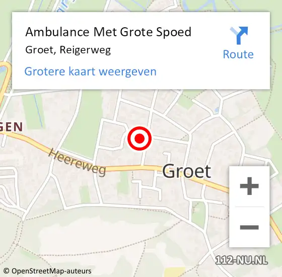 Locatie op kaart van de 112 melding: Ambulance Met Grote Spoed Naar Groet, Reigerweg op 20 maart 2024 11:21