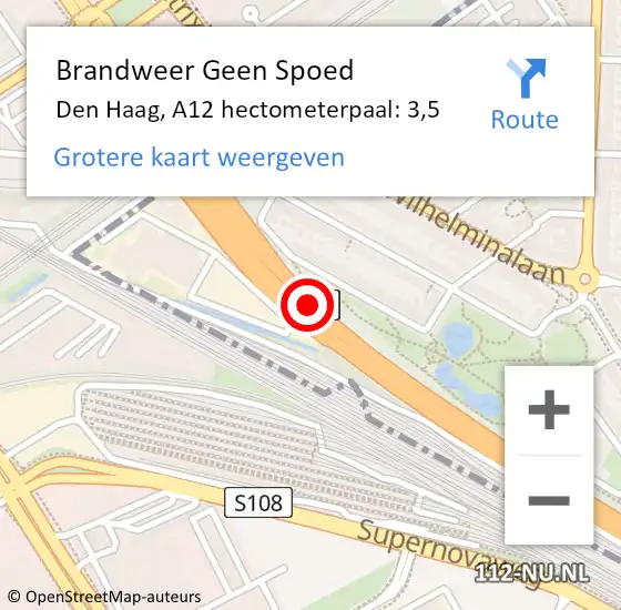 Locatie op kaart van de 112 melding: Brandweer Geen Spoed Naar Den Haag, A12 hectometerpaal: 3,5 op 20 maart 2024 11:26
