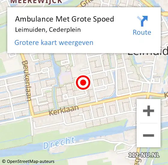 Locatie op kaart van de 112 melding: Ambulance Met Grote Spoed Naar Leimuiden, Cederplein op 20 maart 2024 11:46