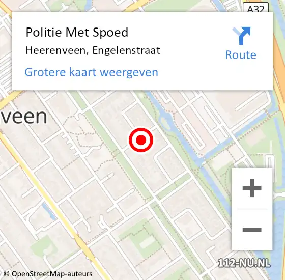 Locatie op kaart van de 112 melding: Politie Met Spoed Naar Heerenveen, Engelenstraat op 20 maart 2024 12:00