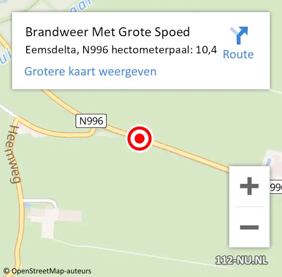 Locatie op kaart van de 112 melding: Brandweer Met Grote Spoed Naar Eemsdelta, N996 hectometerpaal: 10,4 op 20 maart 2024 12:10