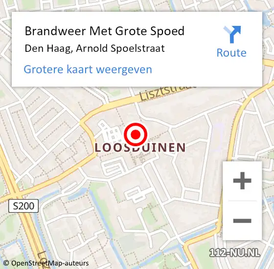 Locatie op kaart van de 112 melding: Brandweer Met Grote Spoed Naar Den Haag, Arnold Spoelstraat op 20 maart 2024 12:42