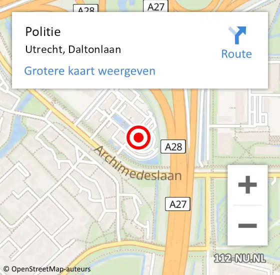 Locatie op kaart van de 112 melding: Politie Utrecht, Daltonlaan op 20 maart 2024 13:56
