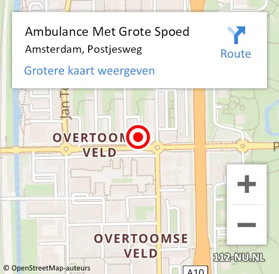 Locatie op kaart van de 112 melding: Ambulance Met Grote Spoed Naar Amsterdam, Postjesweg op 20 maart 2024 14:04