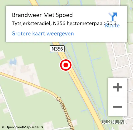 Locatie op kaart van de 112 melding: Brandweer Met Spoed Naar Tytsjerksteradiel, N356 hectometerpaal: 50,3 op 20 maart 2024 14:18