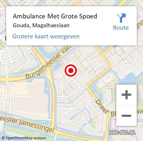 Locatie op kaart van de 112 melding: Ambulance Met Grote Spoed Naar Gouda, Magalhaeslaan op 20 maart 2024 14:31