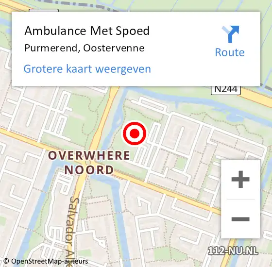 Locatie op kaart van de 112 melding: Ambulance Met Spoed Naar Purmerend, Oostervenne op 20 maart 2024 14:36