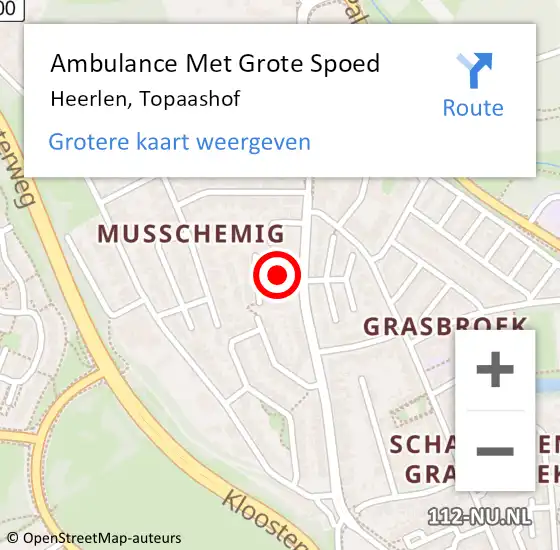 Locatie op kaart van de 112 melding: Ambulance Met Grote Spoed Naar Heerlen, Topaashof op 20 maart 2024 14:43