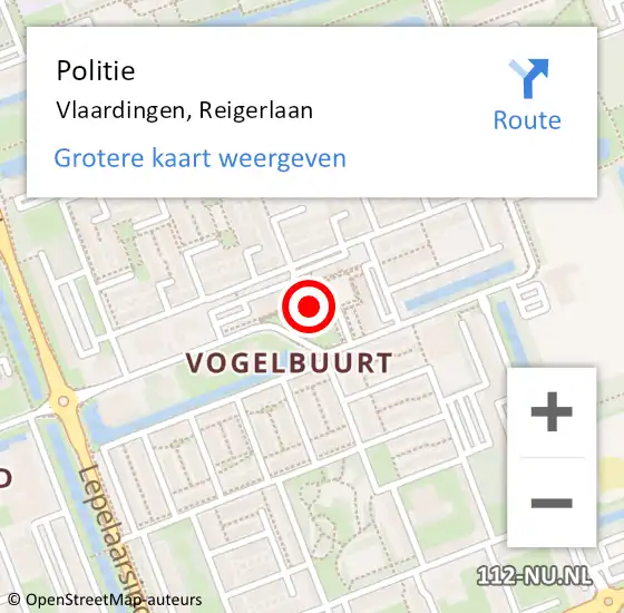 Locatie op kaart van de 112 melding: Politie Vlaardingen, Reigerlaan op 20 maart 2024 14:47