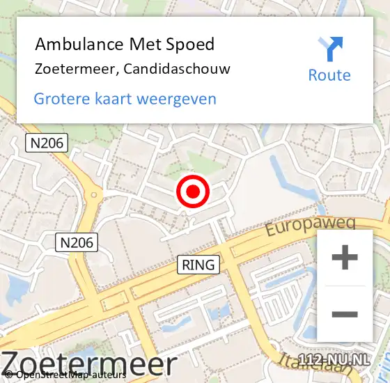 Locatie op kaart van de 112 melding: Ambulance Met Spoed Naar Zoetermeer, Candidaschouw op 20 maart 2024 15:04