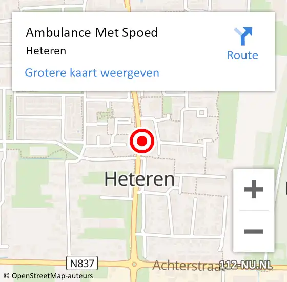 Locatie op kaart van de 112 melding: Ambulance Met Spoed Naar Heteren op 20 maart 2024 15:04