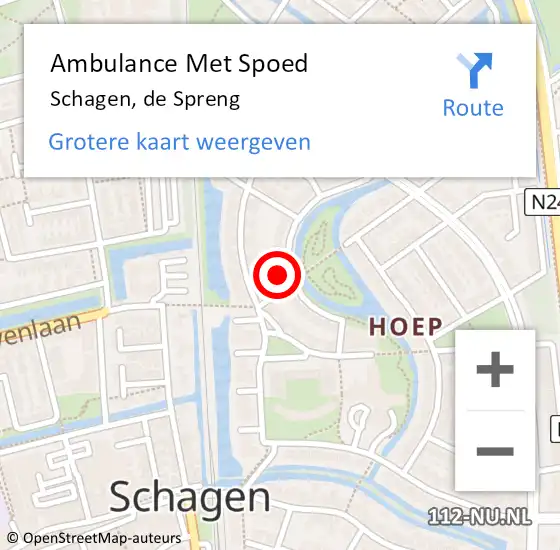 Locatie op kaart van de 112 melding: Ambulance Met Spoed Naar Schagen, de Spreng op 20 maart 2024 15:36