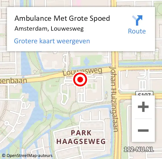 Locatie op kaart van de 112 melding: Ambulance Met Grote Spoed Naar Amsterdam, Louwesweg op 20 maart 2024 15:46