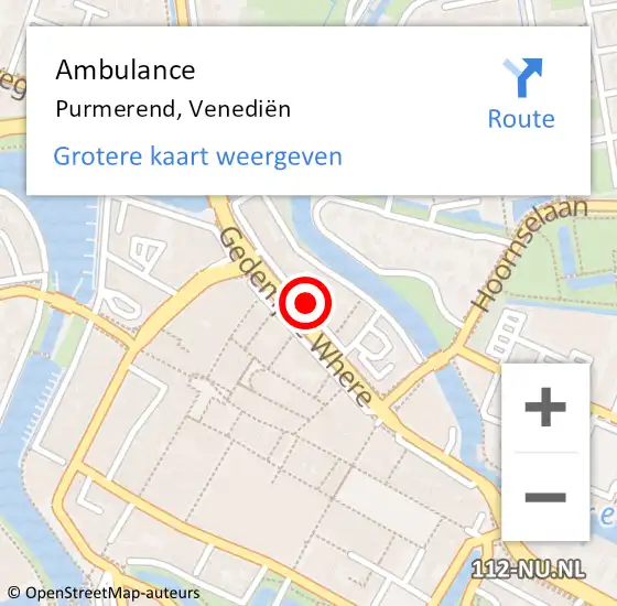 Locatie op kaart van de 112 melding: Ambulance Purmerend, Venediën op 20 maart 2024 15:48