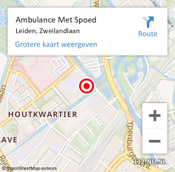 Locatie op kaart van de 112 melding: Ambulance Met Spoed Naar Leiden, Zweilandlaan op 20 maart 2024 15:56