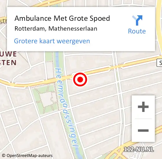 Locatie op kaart van de 112 melding: Ambulance Met Grote Spoed Naar Rotterdam, Mathenesserlaan op 20 maart 2024 16:01