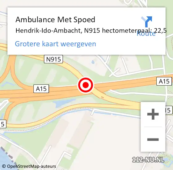 Locatie op kaart van de 112 melding: Ambulance Met Spoed Naar Hendrik-Ido-Ambacht, N915 hectometerpaal: 22,5 op 20 maart 2024 16:15