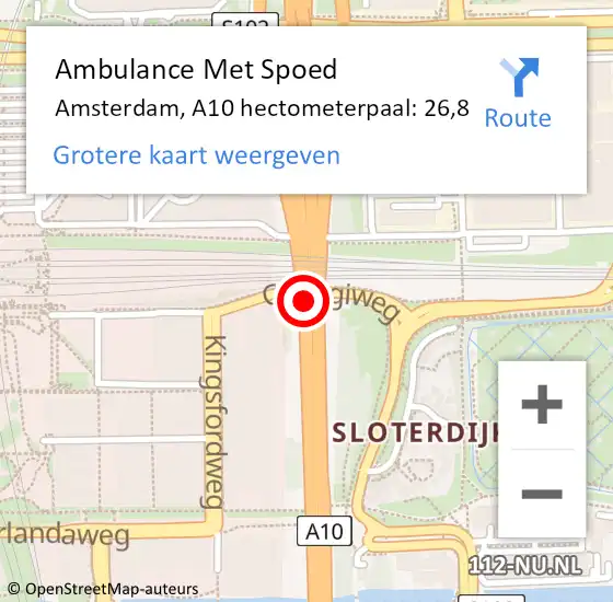 Locatie op kaart van de 112 melding: Ambulance Met Spoed Naar Amsterdam, A10 hectometerpaal: 26,8 op 20 maart 2024 16:27
