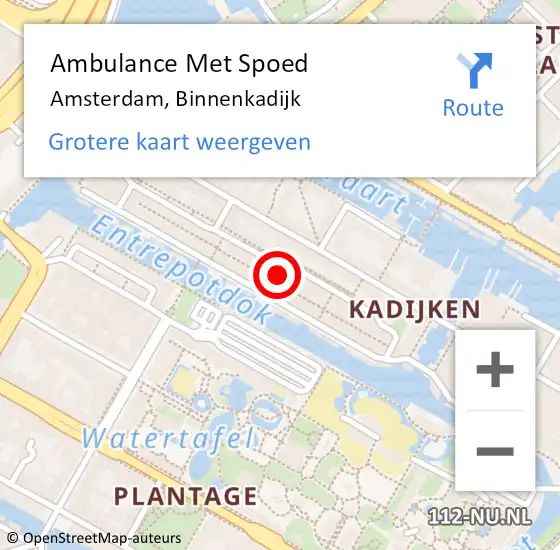 Locatie op kaart van de 112 melding: Ambulance Met Spoed Naar Amsterdam, Binnenkadijk op 20 maart 2024 16:43