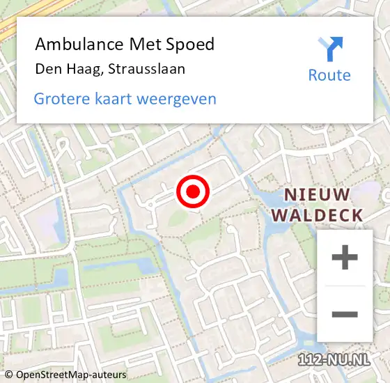 Locatie op kaart van de 112 melding: Ambulance Met Spoed Naar Den Haag, Strausslaan op 20 maart 2024 16:57
