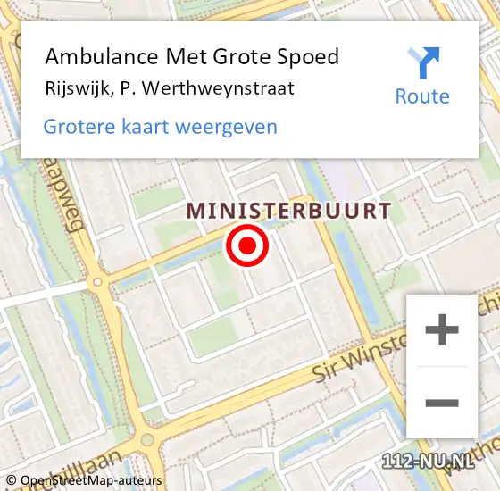 Locatie op kaart van de 112 melding: Ambulance Met Grote Spoed Naar Rijswijk, P. Werthweynstraat op 20 maart 2024 17:41