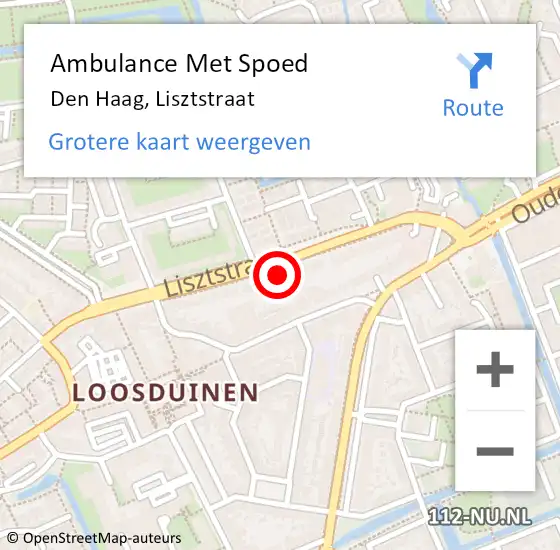 Locatie op kaart van de 112 melding: Ambulance Met Spoed Naar Den Haag, Lisztstraat op 20 maart 2024 18:24