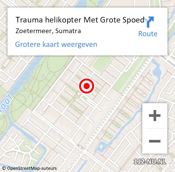 Locatie op kaart van de 112 melding: Trauma helikopter Met Grote Spoed Naar Zoetermeer, Sumatra op 20 maart 2024 19:11