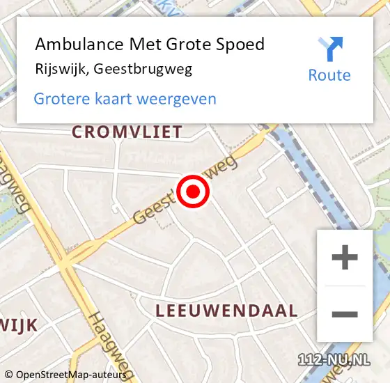 Locatie op kaart van de 112 melding: Ambulance Met Grote Spoed Naar Rijswijk, Geestbrugweg op 20 maart 2024 20:08