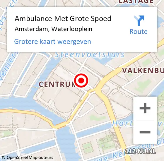 Locatie op kaart van de 112 melding: Ambulance Met Grote Spoed Naar Amsterdam, Waterlooplein op 20 maart 2024 20:15