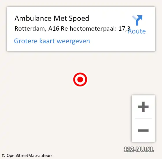 Locatie op kaart van de 112 melding: Ambulance Met Spoed Naar Rotterdam, A16 Re hectometerpaal: 17,3 op 29 september 2014 18:25
