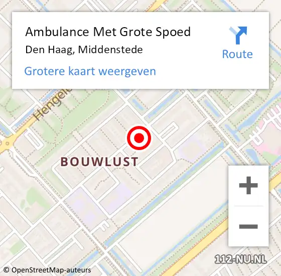 Locatie op kaart van de 112 melding: Ambulance Met Grote Spoed Naar Den Haag, Middenstede op 20 maart 2024 20:26