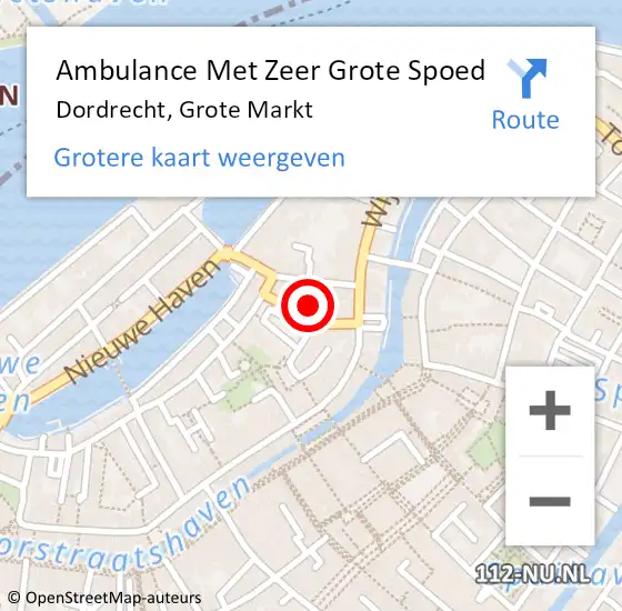 Locatie op kaart van de 112 melding: Ambulance Met Zeer Grote Spoed Naar Dordrecht, Grote Markt op 20 maart 2024 20:29