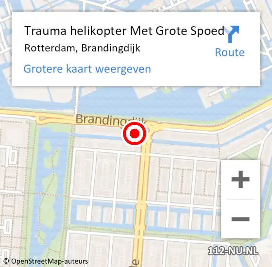 Locatie op kaart van de 112 melding: Trauma helikopter Met Grote Spoed Naar Rotterdam, Brandingdijk op 20 maart 2024 20:59