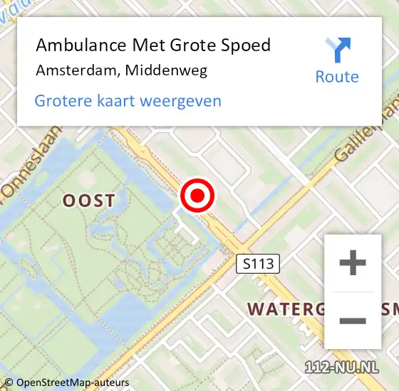 Locatie op kaart van de 112 melding: Ambulance Met Grote Spoed Naar Amsterdam, Middenweg op 20 maart 2024 21:16