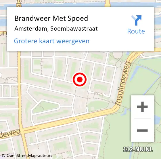Locatie op kaart van de 112 melding: Brandweer Met Spoed Naar Amsterdam, Soembawastraat op 20 maart 2024 21:30