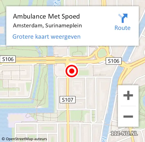 Locatie op kaart van de 112 melding: Ambulance Met Spoed Naar Amsterdam, Surinameplein op 20 maart 2024 21:43