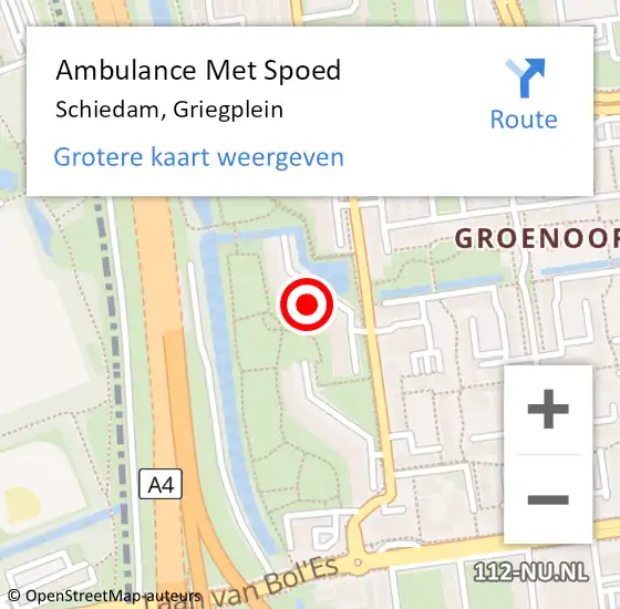 Locatie op kaart van de 112 melding: Ambulance Met Spoed Naar Schiedam, Griegplein op 20 maart 2024 21:54