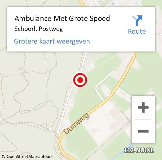 Locatie op kaart van de 112 melding: Ambulance Met Grote Spoed Naar Schoorl, Postweg op 20 maart 2024 22:39