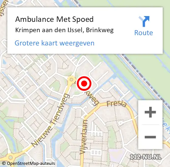 Locatie op kaart van de 112 melding: Ambulance Met Spoed Naar Krimpen aan den IJssel, Brinkweg op 21 maart 2024 01:34