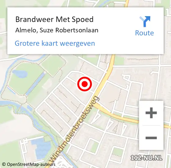 Locatie op kaart van de 112 melding: Brandweer Met Spoed Naar Almelo, Suze Robertsonlaan op 29 september 2014 18:41