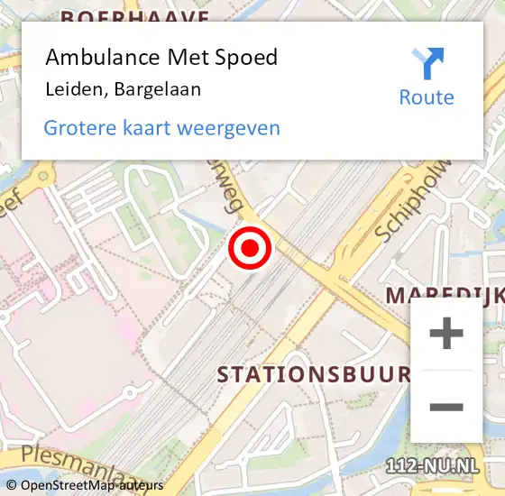 Locatie op kaart van de 112 melding: Ambulance Met Spoed Naar Leiden, Bargelaan op 21 maart 2024 04:42