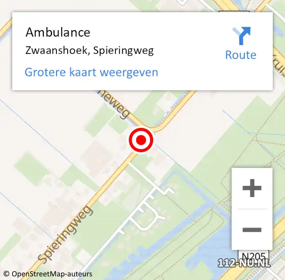 Locatie op kaart van de 112 melding: Ambulance Zwaanshoek, Spieringweg op 21 maart 2024 06:19